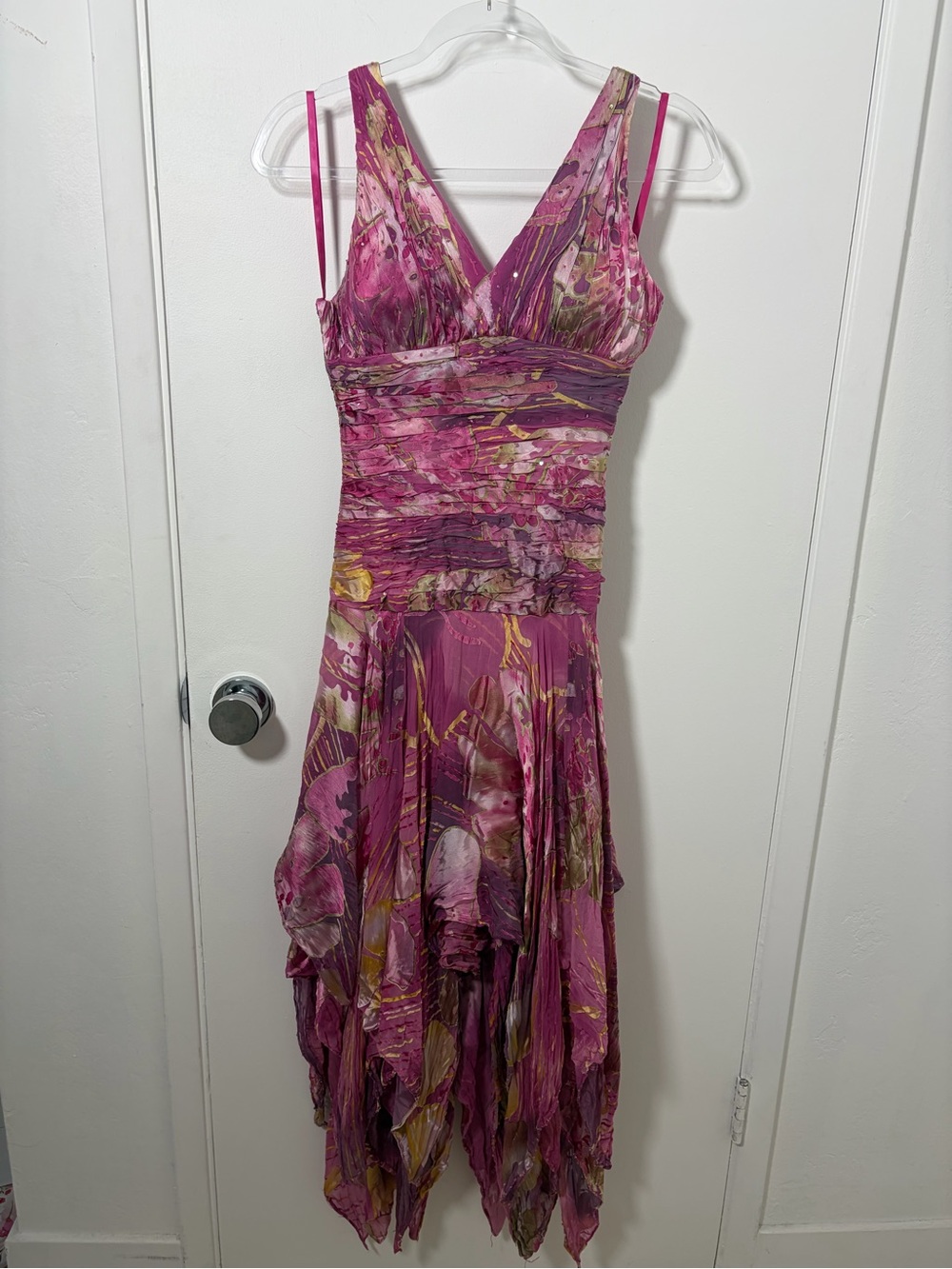Pink Fairy y2k Floral V-Neck Handkerchief Hem Dress
